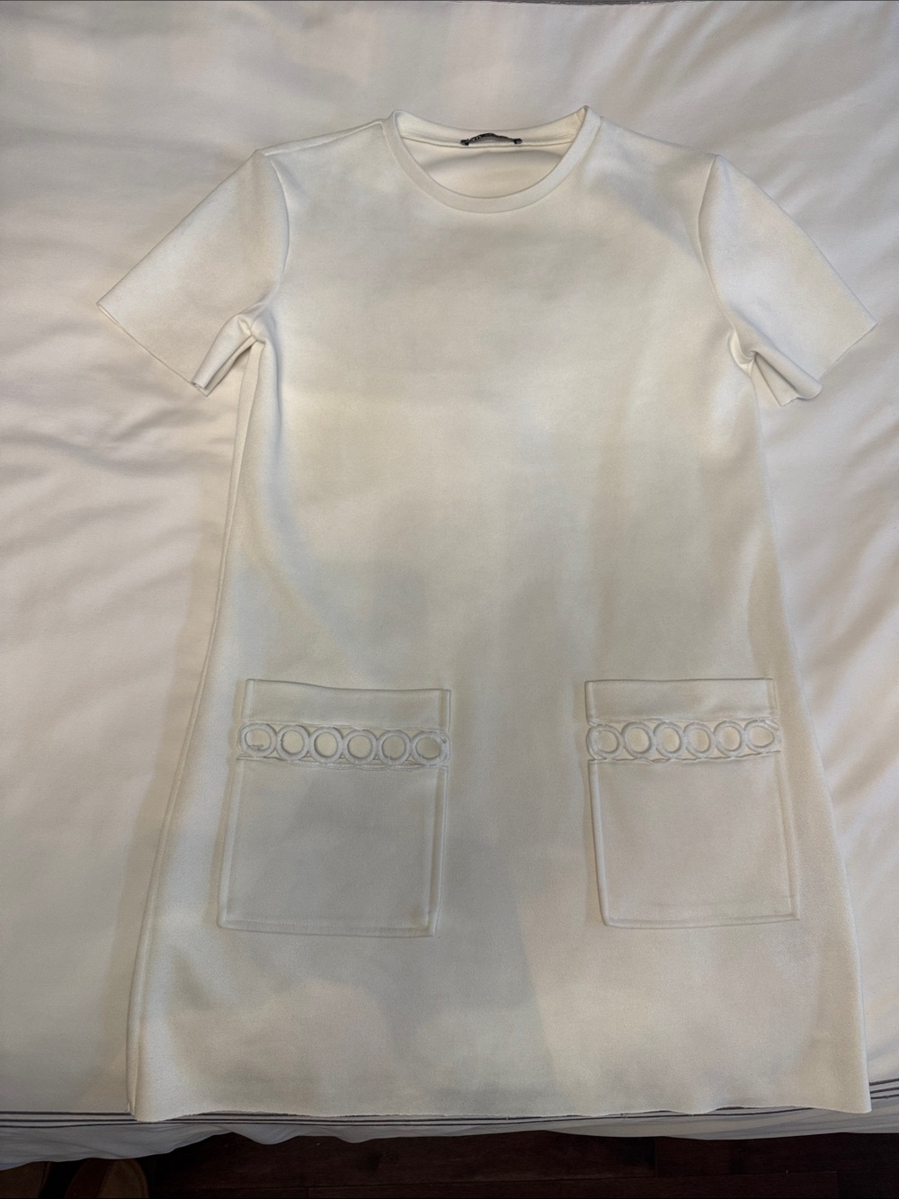 Zara Cream Short-Sleeve Pocket Dress